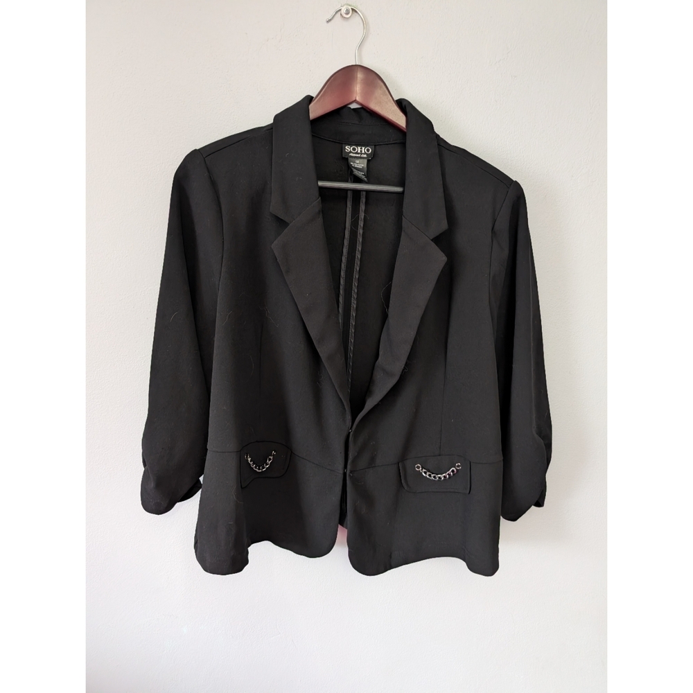 Soho Apparel Black Stretchy Lightweight Blazer Jacket 3/4 Sleeves Size 1X Plus